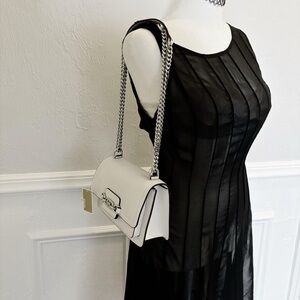 Michael Kors white vegan leather shoulder bag silver hardware chic